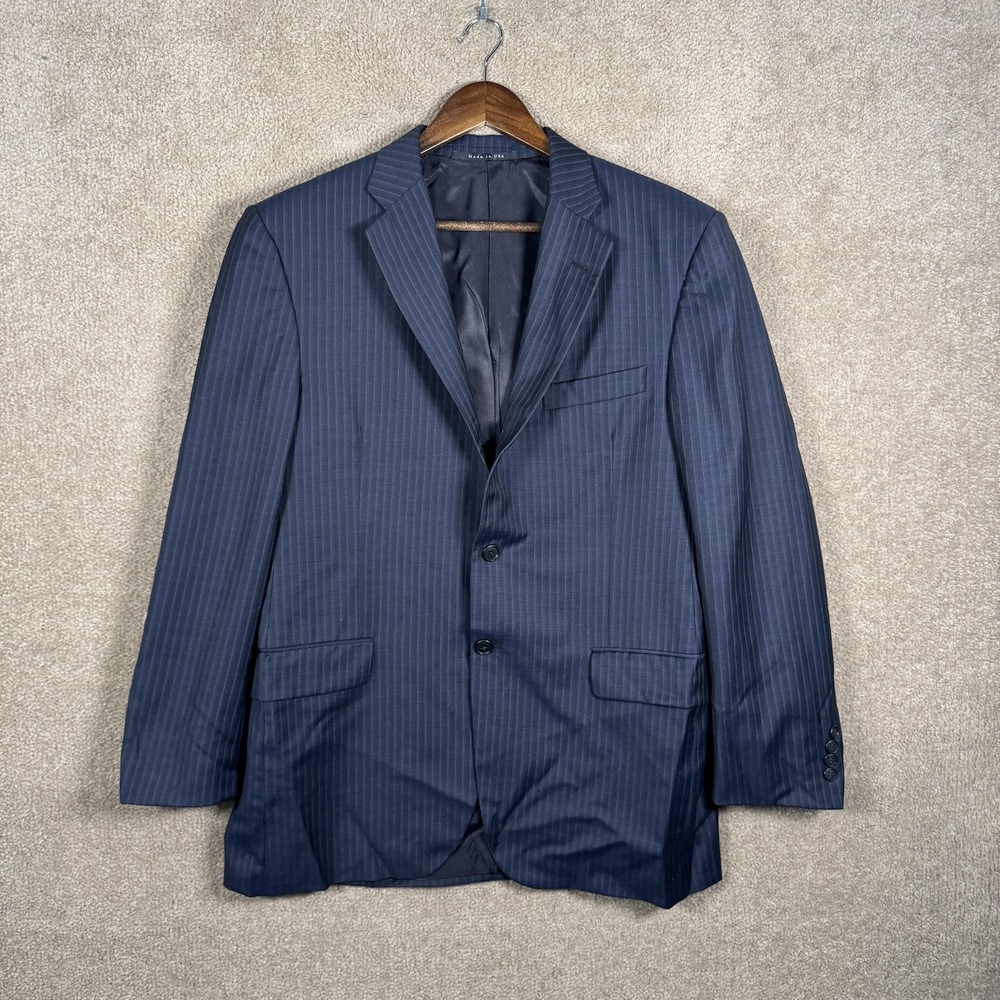 Burberry London Blazer Mens 40R Navy Pinstripe Wool Two Button Jacket Sport Coat